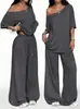2026 Nuevo Estilo Europeo y Americano Transfronterizo Hombros Descubiertos Pantalones de Pierna Ancha Sueltos Conjunto Casual de Dos Piezas para Mujer Otoño e Invierno