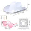 Amazon borde blanco sombrero de vaquero traje sombrero de vaquero blanco aretes pañuelo cuadrado gafas de amor set de cuatro piezas