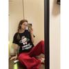 Camiseta de Algodão Manga Curta Casal Moda Japonesa Feminina Luxo Coreana Estampada Manga Meia-manga Top Roupas Pequeno Top