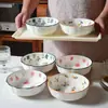 Tigela de Cerâmica Floral Pequena de Abóbora de 6 polegadas Fofa de Alto Valor Tigela para Salada de Frutas Tigela de Arroz Tigela para Macarrão Instantâneo Utensílios de Mesa Micro-ondas