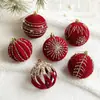 Nuevo producto transfronterizo: Adornos de bola de Navidad flockados color vino de 8 cm, con purpurina y parte trasera adhesiva, bolas de plástico para decoraciones de árbol de Navidad