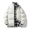Chaqueta de plumas reversible para hombre con estampado de tablero de ajedrez, cuello alto, abrigo a cuadros juvenil, chaqueta acolchada gruesa y cálida