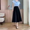 Elegante Saia Branca de Corte A, Cintura Alta para Mulheres, Estilo Quente Verão 2026, Petite, Emagrecedora, Esconde a Barriga, Saia Evasê Estilo Alfaiataria