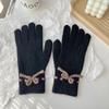Outono e inverno novos luvas de tricô femininas estilo coreano com laço cor sólida luvas quentes fofas doces para os dedos