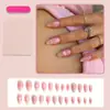 Uñas de Uso Francés de Venta Caliente Transfronteriza Parche Rosa Rubor Manicura Corazón Lazo Uñas Postizas Uñas Acabadas