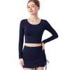 Camiseta de Manga Larga para Yoga con Sujetador Incorporado Sexy Espalda Cruzada Top Deportivo para Correr Ropa de Entrenamiento Pilates Fitness