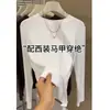 Camiseta Top Lisa Gola Redonda Canelada Feminina Slim Fit Fashionável Versátil Aveludada Quente Camada Base Inverno
