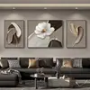 Pintura decorativa para pared de fondo de sofá de sala de estar moderna, tríptico floral de arte abstracto de lujo ligero de alta gama para colgar en la pared