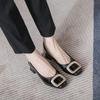 2859-1 Sapatos de couro envernizado pretos 2024 Primavera e Outono Novos com fivela de metal Salto médio Salto grosso Sola macia Sapatos femininos profissionais