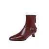 Hebilla de cinturón desmontable de dos vías botas elegantes capaces adelgazantes 2026 Otoño/Invierno tacón de gatito tacón medio punta cuadrada botines elásticos para mujer