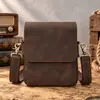 Bolso cruzado retro para hombre de cuero genuino, cuero Crazy Horse, solapa vertical, bandolera pequeña, para el día a día, para el trabajo, informal, para llevar consigo