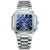 Reloj de pulsera de acero para hombre de moda, de alta calidad, cuadrado, de cuarzo, con correa de eslabones, calendario, impermeable, luminoso, para hombre