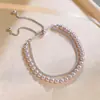Pulsera de Perlas Rosas de Doble Capa con Circonita Dulce Estilo Francés, Pulsera Versátil de Lujo Ligero Nicho, Joyería de Temperamento Suave Retro