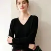 Suéter de cachemira suave con cuello en V, versátil para el día a día, para mujer, otoño e invierno, sin costuras, prenda de una sola pieza, lana, suéter de punto grueso, capa base