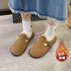 Pantuflas peludas, zapatos de algodón para exteriores de invierno, zapatillas sin cordones para mujer, zapatos planos antideslizantes, botas de nieve de moda para interiores de invierno