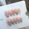Nai Zi Hecho a Mano Puro Reutilizable Estilo Europeo y Americano B318 Flor Rosa Pintada a Mano Borde Verde Cadena de Perlas, Simple y Elegante, Realza el Cutis
