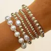 Pulseira Multicamadas Nova Europeia e Americana Transfronteiriça com Contas Moda Retro Empilhável Elástica Pulseira de Bolas de Contas Joia Exquisita