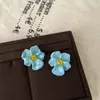 Aretes de Flor con Goteo de Aceite Azules para Mujer, Aretes Versátiles Estilosos y Elegantes, Estilo Vacaciones de Primavera, Envío Directo de Una Pieza