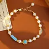 Nuevo Pulsera de Perlas Turquesas Retro Estilo Chino con un Toque Francés, Elegante y de Moda Pulsera de Cadena Hecha a Mano DIY
