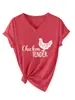Tiras de Pollo Amazon eBay Sitio Independiente Moda Casual Divertida Camiseta de Manga Corta con Cuello en V para Mujer para Comercio Exterior