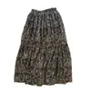 Saia casual boêmia com estampa vintage de outono para mulheres, saia longa com cintura elástica, roupa feminina versátil, saia com barra ampla e fluida