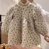 Roupa Infantil Coreana Meninas Vestido de Algodão Acolchoado 2026 Outono/Inverno Doce Floral Espessado Vestido Princesa Bebê Saia Infantil