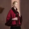 Xale Feminino para Roupa Externa, Novo Manto Peludo Estilo Chinês, Cheongsam de Noiva para Casamento, Casaco de Lã Tricotado Quente para Inverno, Vermelho