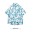 Camisa de Verão 2026 Praia Floral Desenho Animado Tendência Manga Curta Estilo Hong Kong Retro Floral Camisa Masculina