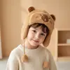 Gorro de Invierno de Felpa con Protección para Orejas para Niños, Lindo Diseño de Oso, Cálido Gorro Lei Feng, Gorro Cálido de Dibujos Animados para Niños y Niñas