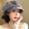Bonito sombrero octogonal, boina para mujer, moderna y versátil, artística, hace que la cabeza se vea más pequeña, a rayas, estilo japonés, diseño de oso