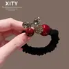 Nudo para el Cabello de Cereza con Pedrería de Lujo Nuevo, Cuerda de Cola de Caballo de Moda para Mujer, Banda Versátil de Alta Elasticidad para Moño