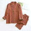 Conjunto masculino de algodão jacquard tingido em fio Quatro Estações plus size com lapela para usar em casa, roupa de baixo solta e confortável para usar em casa