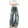 Jeans reto vintage lavado estilo americano para homens, marca da moda outono 2026, calças casuais largas com perna curva para jovens