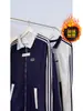 Sudadera Cardigan Patchwork Rayada para Hombre, Chaqueta Deportiva Trendy Estilo Americano Cleanfit para Primavera y Otoño, Chaqueta con Cuello Alto para Parejas