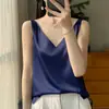 Camisola de Cetim de Seda com Alças Duplas Colete Feminino Verão 2024 Novo Estilo Curto Slim com Decote em V Top Interno Camiseta