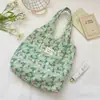 68172 Bolso de Lona Floral Verde Fresco Estilo Coreano Gran Capacidad Hombro Único Cruzado Bolso de Tela Bolso de Compras Femenino