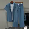 2026 Conjunto de Camisa de Manga Curta e Calça Masculina Temu Transfronteiriço Simples Estampado 3D Moda Casual Verão e Outono