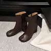 20226 Botas de Outono/Inverno com Dedos Separados, Botas Femininas Plus Size, Botas de Moda Europeia e Americana com Salto Médio Grosso, Botas Femininas Estilo Martin com Zíper Lateral