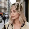 Gorro de pelo para adultos transfronterizo europeo y americano, turbante hueco, pañuelo para la cabeza de malla tejida a mano con lentejuelas, gorro de poner