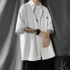 Camisa de Manga Curta Masculina Verão Fina Estilo Hong Kong Estilo Japonês Camisa de Estilo Design de Nicho Jaqueta Manga Três Quartos Bonito