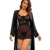 Lencería sexy de estilo europeo y americano, camisón sexy de malla de encaje transparente con retazos, conjunto sexy al por mayor