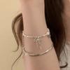Collar de plata con perla natural y diamante rosa en forma de lazo, accesorio para mujer, cadena de clavícula de alta gama, cadena de cuello de nicho de lujo ligera