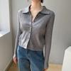 Camisa Polo de Tricô Selecionada Cuidadosamente para Mulheres, Cardigã de Manga Longa Novo Estilo com Design Patchwork, Blusa Artística para o Dia a Dia para Mulheres B8098