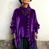 2026 Nuevo Otoño Estación Independiente de Amazon Moda Casual Tejido Terciopelo Dorado Botón Asimétrico Cuello Alto Top para Mujer
