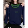 Camiseta de manga larga de algodón puro con cuello redondo, bloques de color y diseño asimétrico único para mujer, moderna y versátil, camiseta básica adelgazante, nuevo estilo de otoño