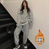 Conjunto de Moletom para Mulheres, Roupa Esportiva de Veludo e Espessa para Mulheres, Nova Moda Outono e Inverno, Conjunto de Duas Peças Solto Estilo Coreano Estilo Estudante
