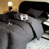 Juego de ropa de cama a rayas de cuatro piezas 100% algodón, Clase A, estilo simple, funda de edredón, sábana plana, sábana ajustable, algodón puro de 60 hilos, algodón lavado