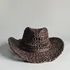 Sombrero de Vaquero Tejido a Mano, Sombrero de Paja Transpirable Calado, Sombrero de Vaquero de Paja Estilo Nuevo, Sombrero de Vaquero Teñido con Paja Natural, Sombrero de Playa