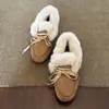 Estufa Cálida de Invierno~Ropa Exterior Perezosa Suave Zapatos de Frijol Nuevo Estilo para Mujer Lazo Cuero Mate Fondo Plano Mocasines de Piel
