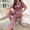 Nuevo Conjunto de Pijama para Mujer Más Vendido, Color Sólido, Pijama Suave y Cómodo para Mujer con Pantalón de Pijama, Conjunto de Dos Piezas, Talla Estándar Europea